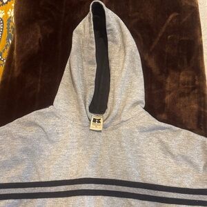 Russell Athletic Vintage Gray Hooded Sweatshirt with Black Stripes 90s